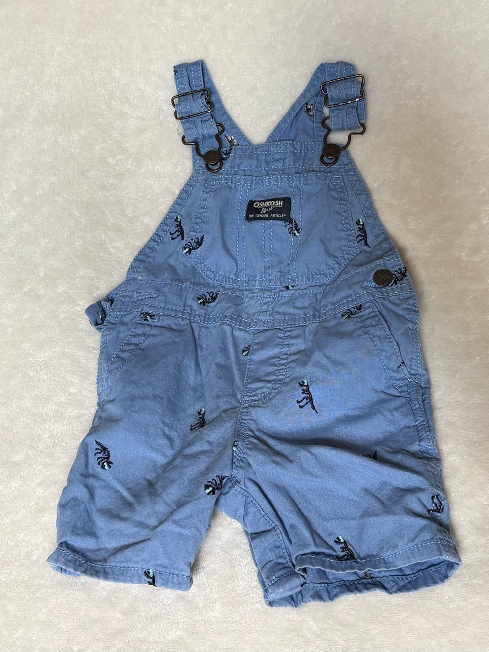 OshKosh B'gosh Blue Embroidered Shortalls with Dinosaur Motif